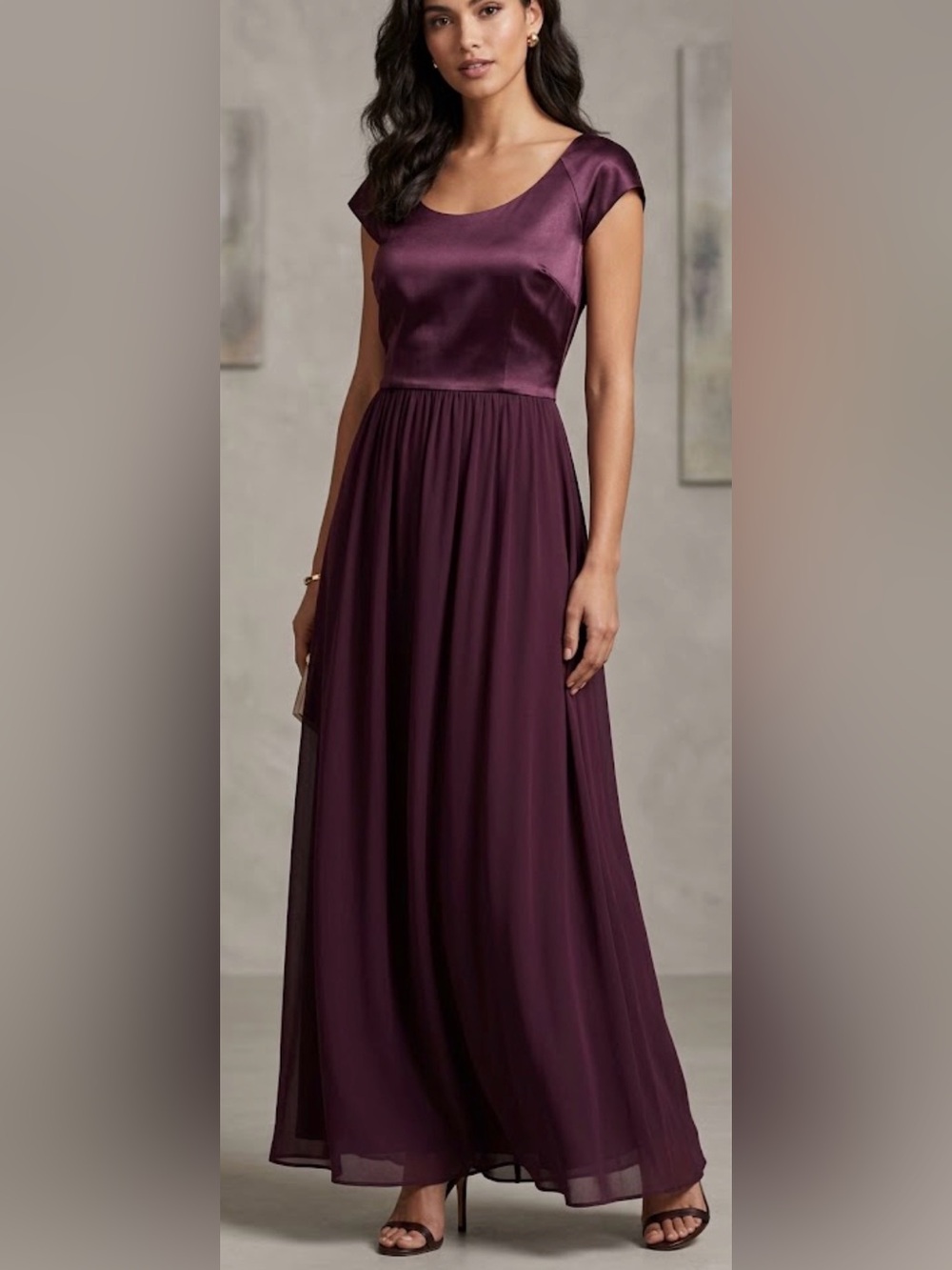 Ann Taylor Plum Satin-Bodice Maxi Dress Vng